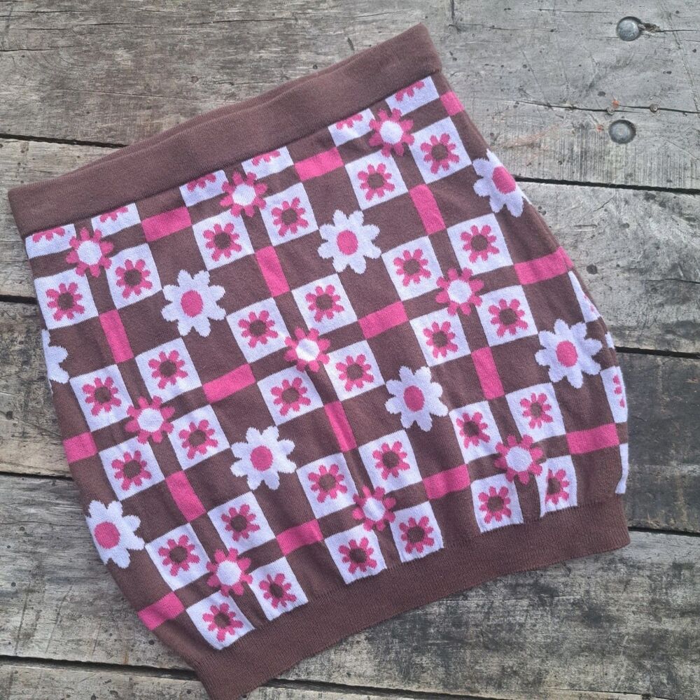 Delias Small Skirt Brown Pink Floral Argyle Met Your Match Dollskill Womens